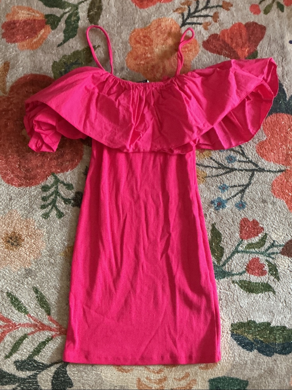Zara Hot Pink Off-Shoulder Ruffle Mini Dress